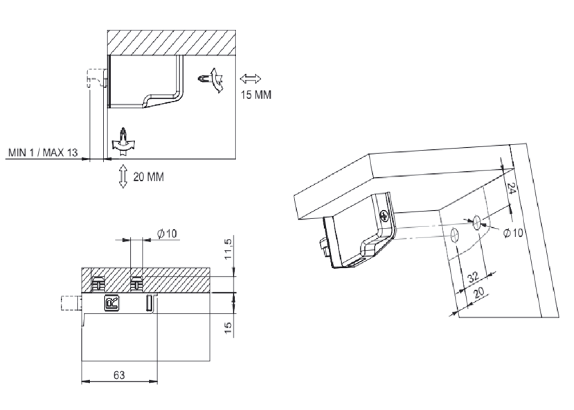 REGGIPENSILI - HANGING BRACKETS - REGGIPENSILI CON VITI - HANGING BRACKETS WITH SCREWS - RP1631DX - RP1631SX