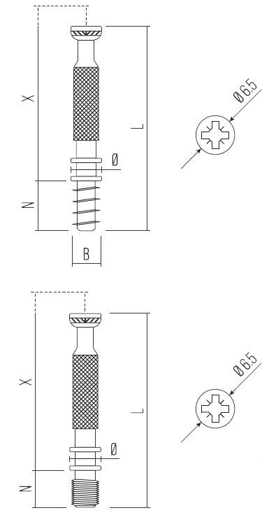 GIUNZIONI - CONNECTING FITTINGS - SISTEMI DI GIUNZIONE Ø15 - CONNECTING FITTINGS Ø15 - TIRANTI - DOWELS - TS0107 - TS0207 - TS0307 - TS1307 - TS0707 - TS0407 - TS1407 - TS0507 - TS0607 - TS1507