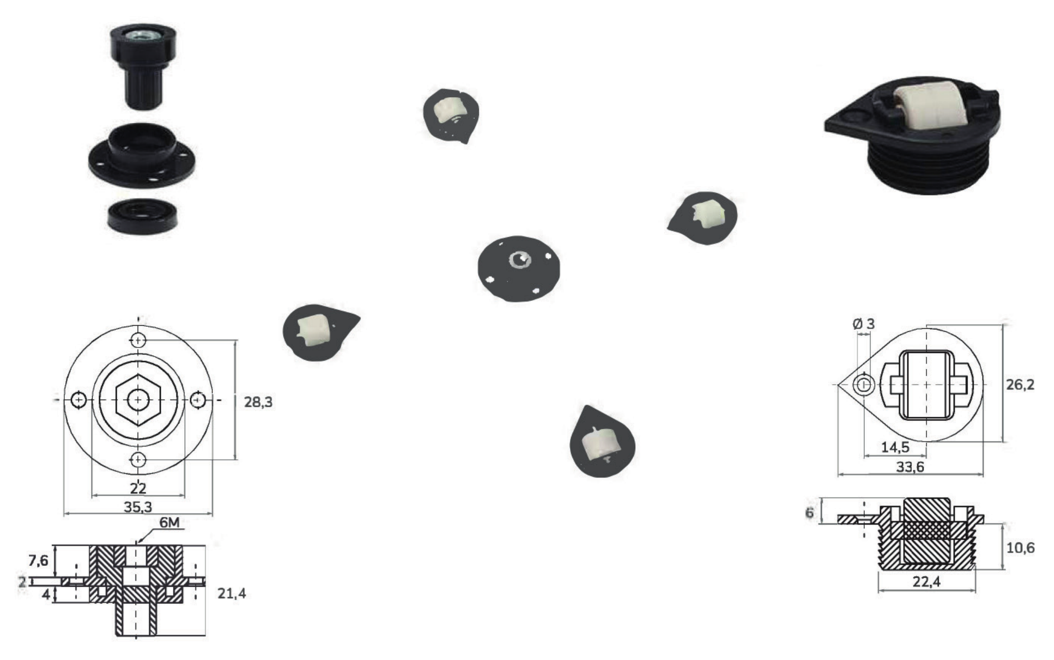 Kit ruote in plastica - MG2602, MG2702, MG2802 - Foto e disegni tecnici